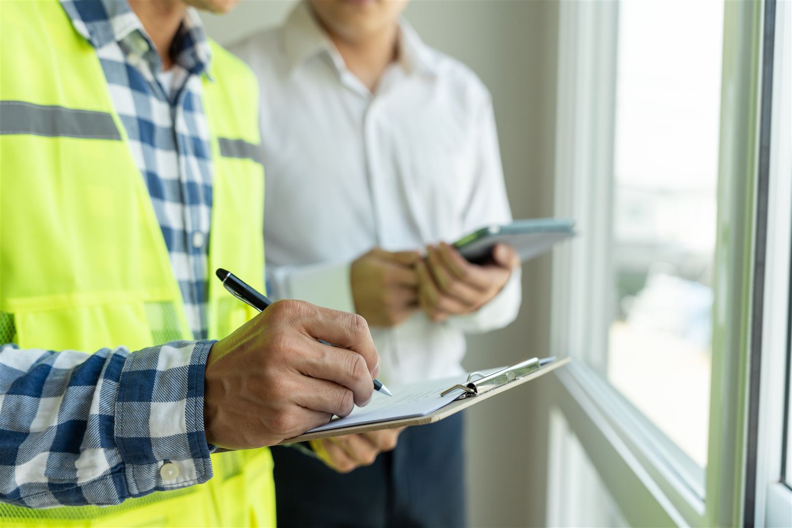 A property inspection being recorded on a clipboard